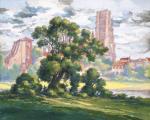 Emile GALLOIS  "Paysage d'Albi avec la cathédrale"