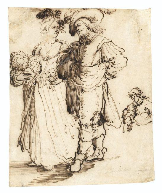 ECOLE LORRAINE du XVIIème siècle       :   Couple d'élégants