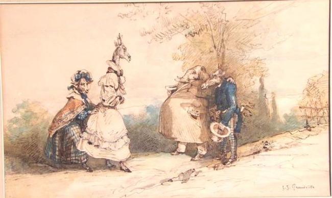 O_GRANDVILLE - Caricature_de_personnages_à_tête_d'éléphants_et_cervidés.jpg
