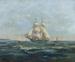 Léon LE ROYER  "Voiliers au large des côtes normandes"