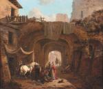 Jacques François SWEBACH dit FONTAINE  "Femme tatare et cavaliers devant une auberge"