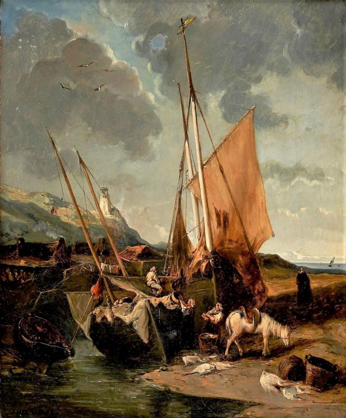 Jules-Achille NOEL       :  Voiliers au pied du phare