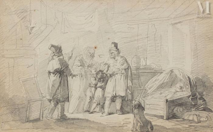 Jean-Baptiste LE PRINCE       :  Famille de paysans russes dans un intérieur