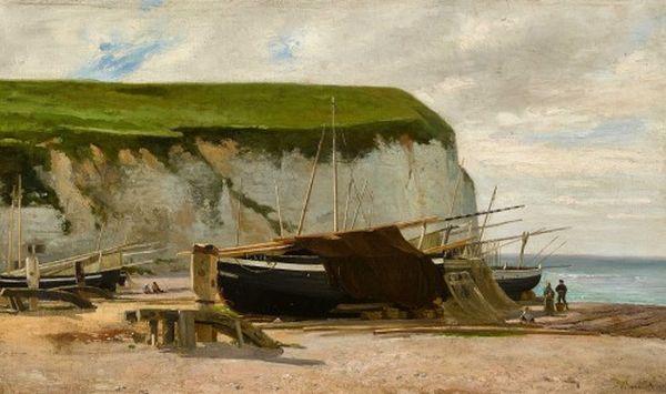Léon BARILLOT       :  Nordfranzösiche strandpartie mit segelschiffen
