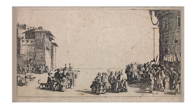 Jacques CALLOT       :  Le marché d'esclaves ou La petite vue de Paris